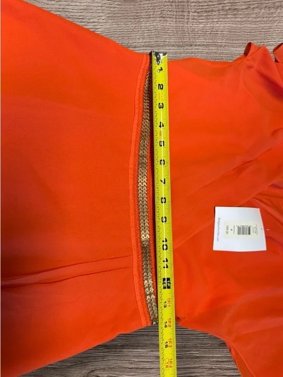 NWT Belle Badgley Mischka Orange Cocktail Dress Crossover Flutter Sleeve - Picture 10 of 11